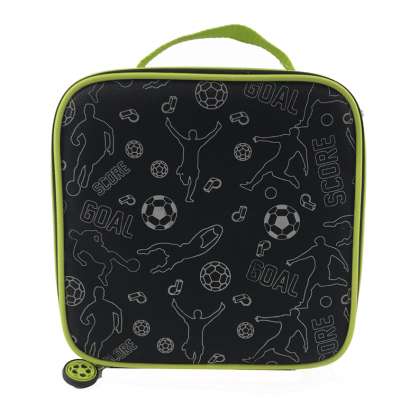 Square shape Insulated Lunch Bag Box fully printing green soccer tote for school students