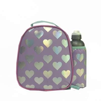 Insulated Lunch Bag Box with heart shining silk printing Tote for school girls