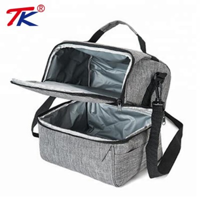 Large Capacity Dual Compartment Thermal  Insulated Lunch Cooler  Box Bags Picnic shoulder bag